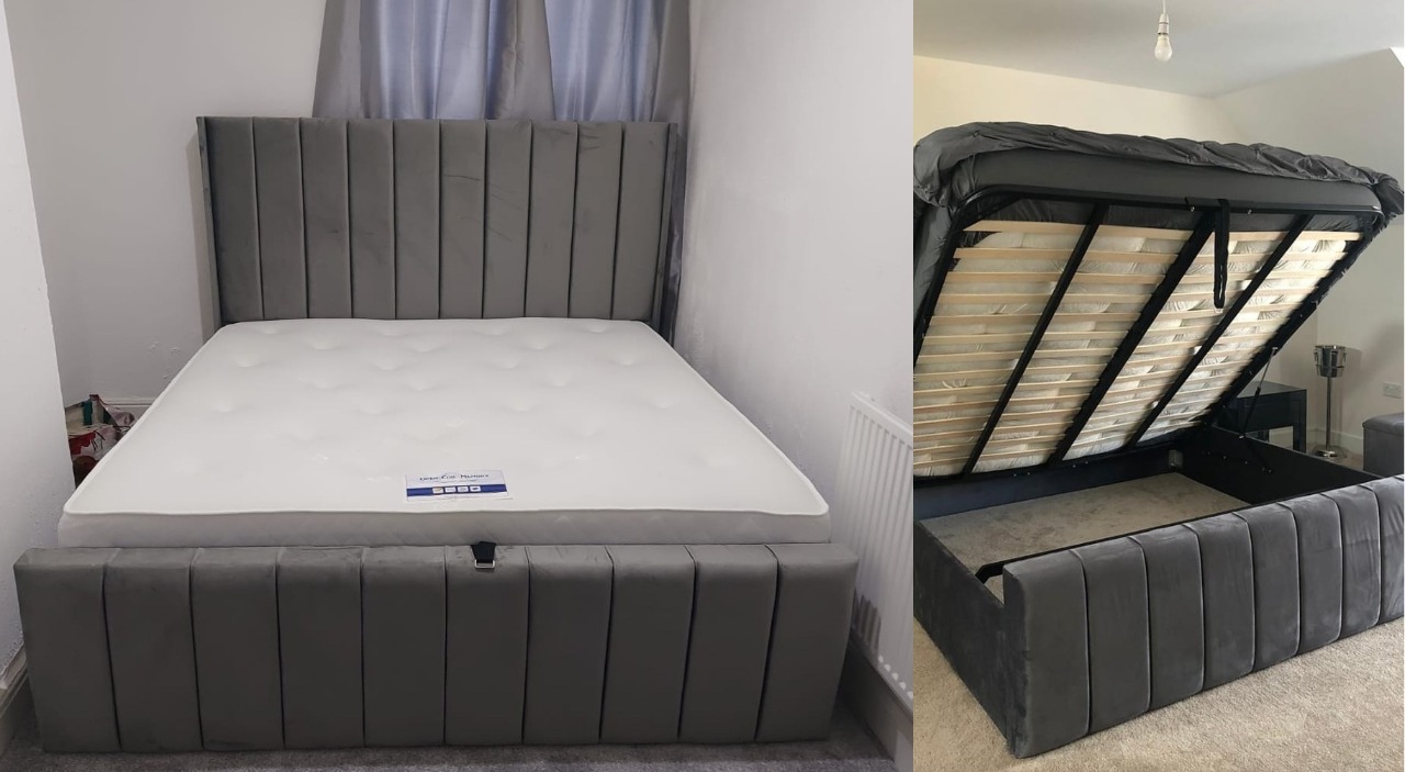 Grey panel hot sale bed frame